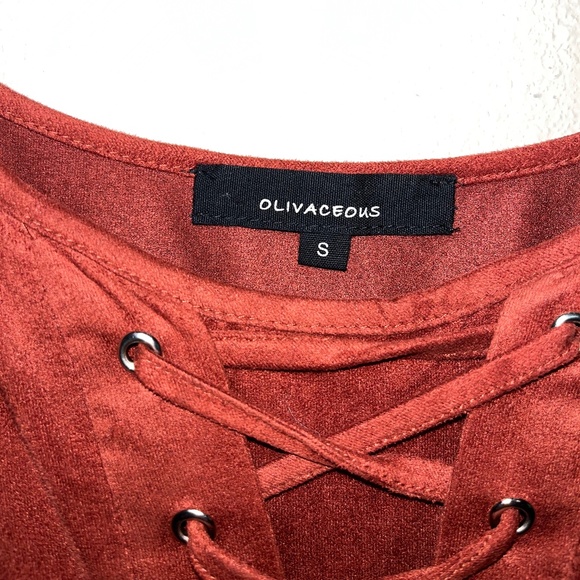 Suede Burnt Orange Adjustable Top with Lace-Up Detail - Picture 4 of 6